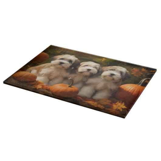 Tibeter Terrier Welpe Herbst Kürbis Schneidebrett (Ecke)