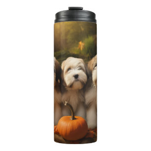 Tibeter Terrier Welpe Herbst Kürbis Thermosbecher