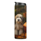 Tibeter Terrier Welpe Herbst Kürbis Thermosbecher (Nach rechts gedreht)