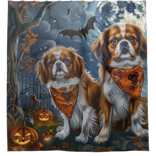 Tibetisch-Spaniel Halloween Spooky Duschvorhang (Vorderseite)