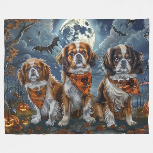 Tibetisch-Spaniel Halloween Spooky Fleecedecke (Vorderseite (Horizontal))