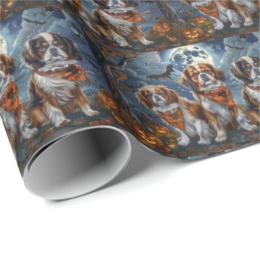 Tibetisch-Spaniel Halloween Spooky Geschenkpapier (Rolleneckpunkt)