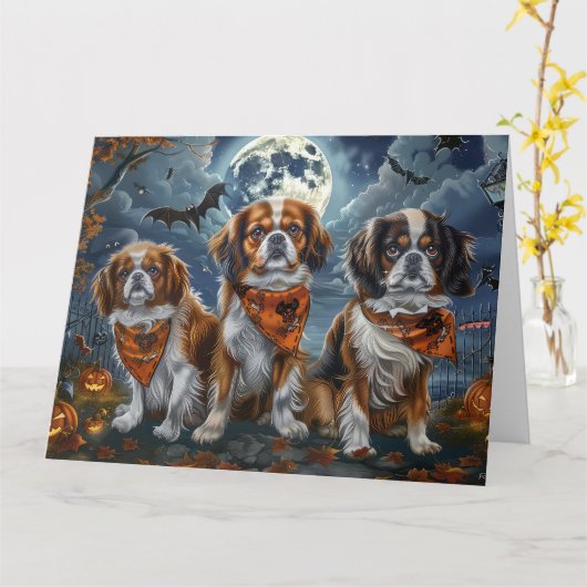 Tibetisch-Spaniel Halloween Spooky Karte (Gelbe Blume)