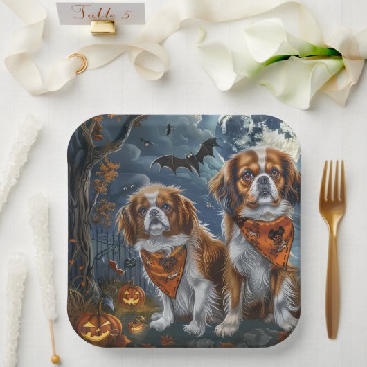 Tibetisch-Spaniel Halloween Spooky Pappteller (Hochzeit)