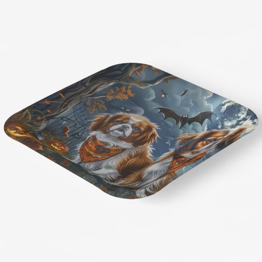 Tibetisch-Spaniel Halloween Spooky Pappteller (Gewinkelt)