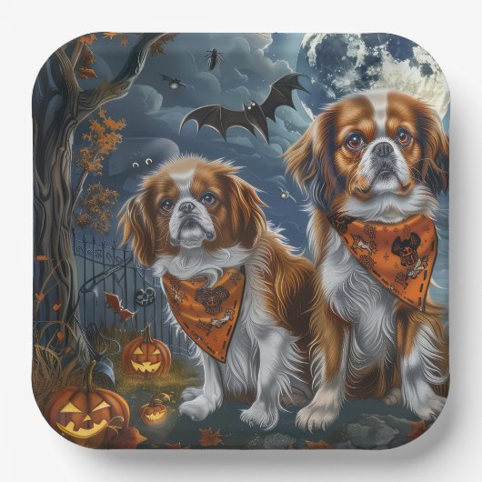 Tibetisch-Spaniel Halloween Spooky Pappteller (Vorderseite)