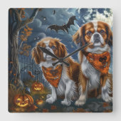 Tibetisch-Spaniel Halloween Spooky Quadratische Wanduhr (Vorderseite)