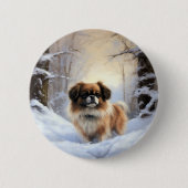 Tibetisch-Spanier lassen Weihnachten schneeweilen Button (Vorderseite)