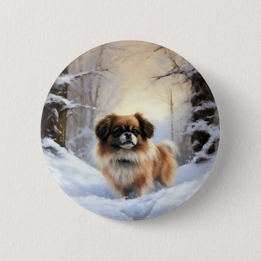 Tibetisch-Spanier lassen Weihnachten schneeweilen Button (Vorderseite)
