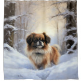 Tibetisch-Spanier lassen Weihnachten schneeweilen Duschvorhang (Vorderseite)