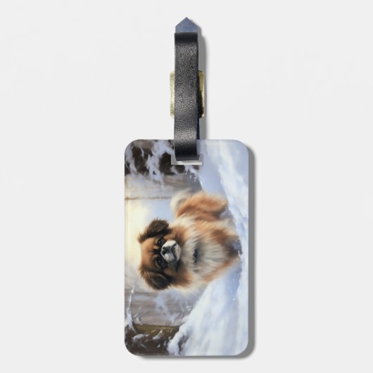 Tibetisch-Spanier lassen Weihnachten schneeweilen Gepäckanhänger (Rückseite vertikal)