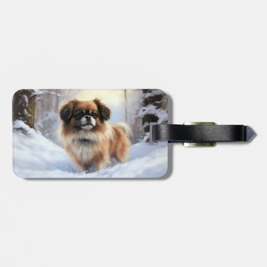 Tibetisch-Spanier lassen Weihnachten schneeweilen Gepäckanhänger (Rückseite horizontal)