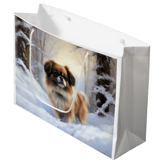 Tibetisch-Spanier lassen Weihnachten schneeweilen Große Geschenktüte (Vorderseite Schrägansicht)