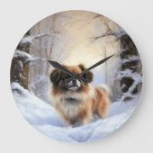 Tibetisch-Spanier lassen Weihnachten schneeweilen Große Wanduhr (Vorderseite)