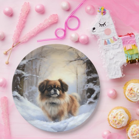 Tibetisch-Spanier lassen Weihnachten schneeweilen Pappteller (Party)