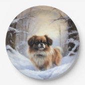 Tibetisch-Spanier lassen Weihnachten schneeweilen Pappteller (Vorderseite)