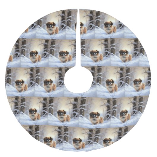 Tibetisch-Spanier lassen Weihnachten schneeweilen Polyester Weihnachtsbaumdecke (Vorderseite)