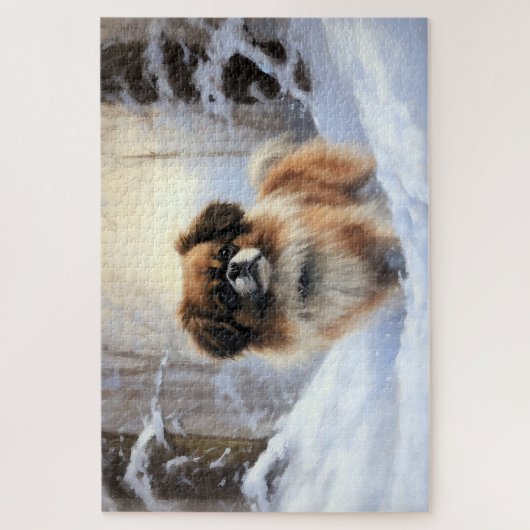 Tibetisch-Spanier lassen Weihnachten schneeweilen Puzzle (Vertikal)