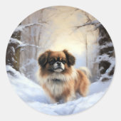 Tibetisch-Spanier lassen Weihnachten schneeweilen Runder Aufkleber (Vorderseite)