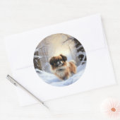 Tibetisch-Spanier lassen Weihnachten schneeweilen Runder Aufkleber (Umschlag)