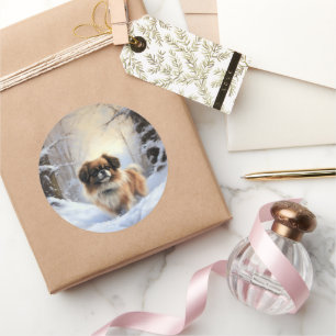 Tibetisch-Spanier lassen Weihnachten schneeweilen Runder Aufkleber