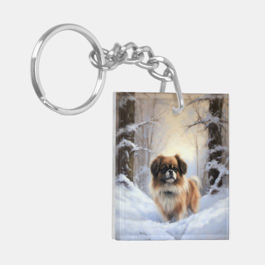 Tibetisch-Spanier lassen Weihnachten schneeweilen Schlüsselanhänger (Vorderseite links)