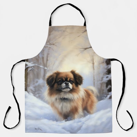 Tibetisch-Spanier lassen Weihnachten schneeweilen Schürze (Vorderseite)