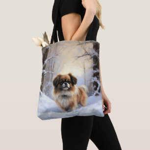 Tibetisch-Spanier lassen Weihnachten schneeweilen Tasche