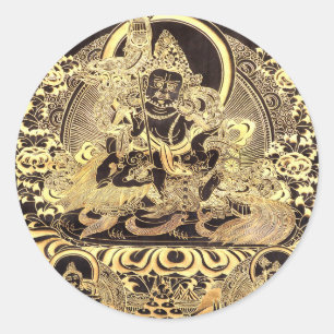 Tibetische buddhistische Kunst in Schwarz und Gold Runder Aufkleber