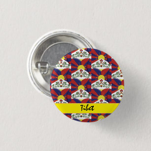 Tibetische Herzen und tibetische Flagge / Tibet Button