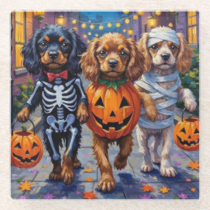 Tibetische Hunde Spaniens zu Halloween-Kostümen Glasuntersetzer