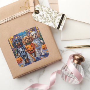 Tibetische Hunde Spaniens zu Halloween-Kostümen Quadratischer Aufkleber