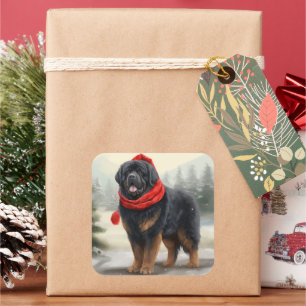 Tibetischer Mastiff Hund im Schnee Weihnachten Quadratischer Aufkleber