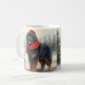 Tibetischer Mastiff Hund in Schneeweihnachtszeit Kaffeetasse (Vorderseite Links)
