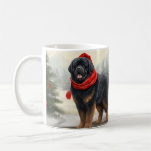 Tibetischer Mastiff Hund in Schneeweihnachtszeit Kaffeetasse