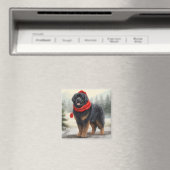 Tibetischer Mastiff Hund in Schneeweihnachtszeit Magnet (In Situ (Geschirrspüler))