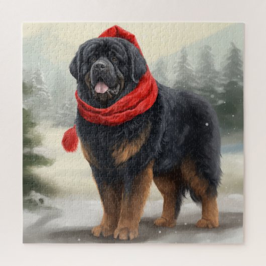 Tibetischer Mastiff Hund in Schneeweihnachtszeit Puzzle (Vertikal)