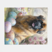 Tibetischer Mastiff Hund mit Ostereier Urlaub Fleecedecke (Vorderseite (Horizontal))