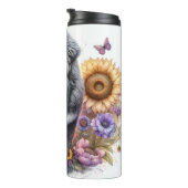 Tibetischer Mastiff unter Blume und Schmetterlinge Thermosbecher (Nach rechts gedreht)