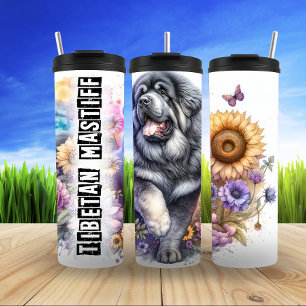 Tibetischer Mastiff unter Blume und Schmetterlinge Thermosbecher