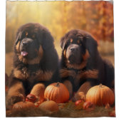 Tibetischer Mastiff Welpe Herbst Kürbis Duschvorhang (Vorderseite)