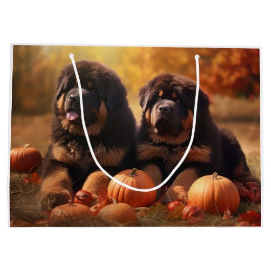 Tibetischer Mastiff Welpe Herbst Kürbis Große Geschenktüte (Rückseite)