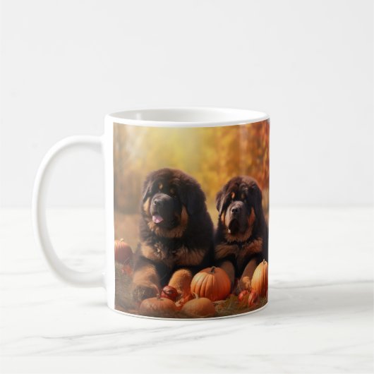Tibetischer Mastiff Welpe Herbst Kürbis Kaffeetasse (Links)