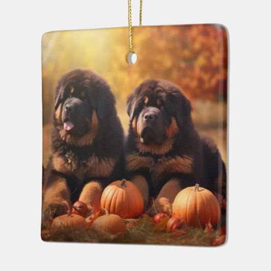 Tibetischer Mastiff Welpe Herbst Kürbis Keramikornament (Links)