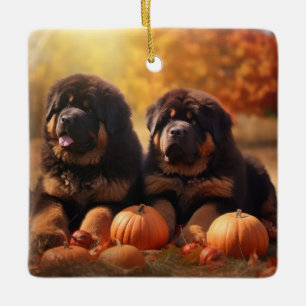 Tibetischer Mastiff Welpe Herbst Kürbis Keramikornament