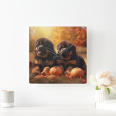 Tibetischer Mastiff Welpe Herbst Kürbis Quadratische Wanduhr (Zuhause)