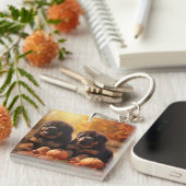 Tibetischer Mastiff Welpe Herbst Kürbis Schlüsselanhänger (Vorderseite rechts)