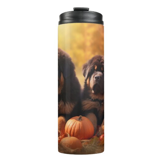 Tibetischer Mastiff Welpe Herbst Kürbis Thermosbecher (Vorderseite)