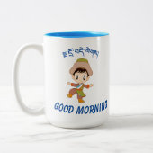 Tibetischer niedlicher Junge Gute morgendliche Tas Zweifarbige Tasse (Links)