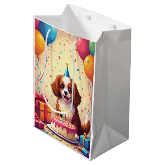 Tibetischer Spaniel-Geburtstagsfeier Mittlere Geschenktüte (Vorderseite Schrägansicht)